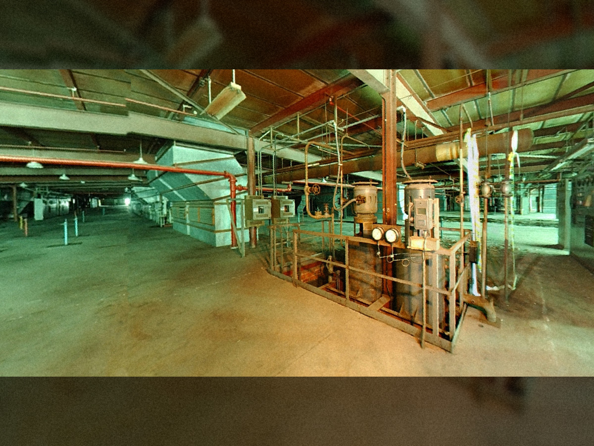 K-27 Operating Floor with control panel on far right, coolant pumps right of center, and ventilation shafts left of center