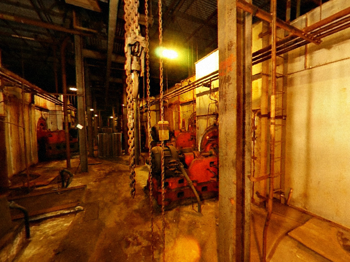 Chain fall in K-25 Escape Alley for moving heavy equipment